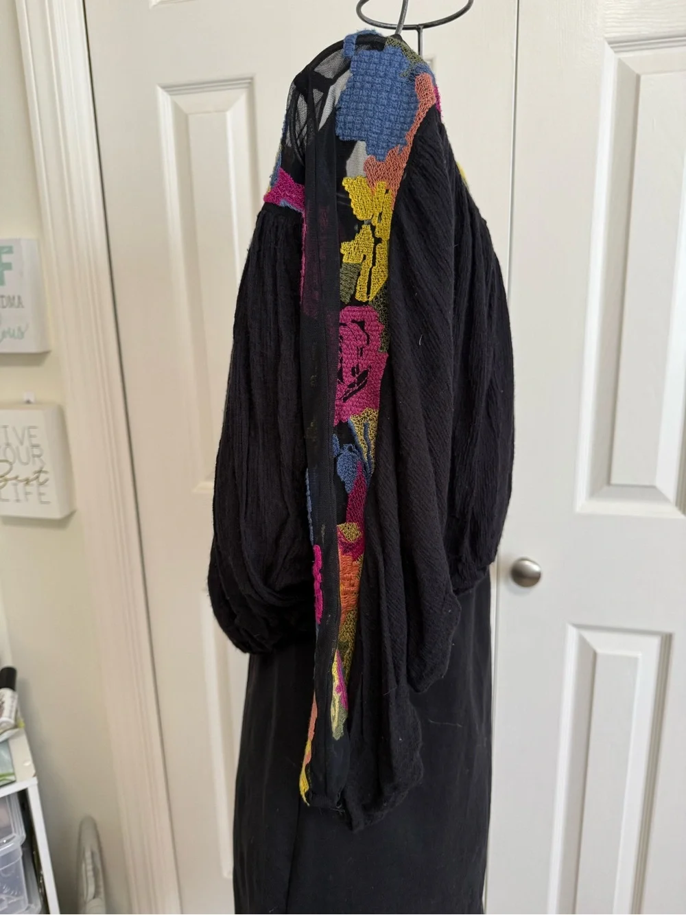 Free People Black Crop Top with Multicolor Floral Embroidery small BoHo blouse - Picture 5 of 10